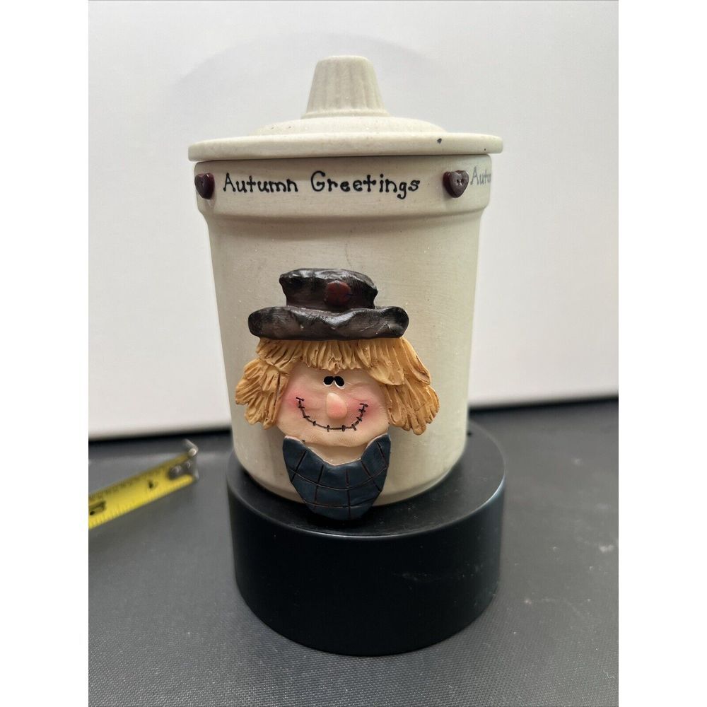 Scarecrow Candle‎ Jar Autumn Greetings Halloween Folk Art Fall Decor